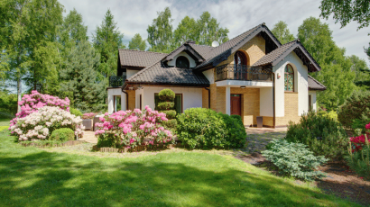 house, grass, flowers